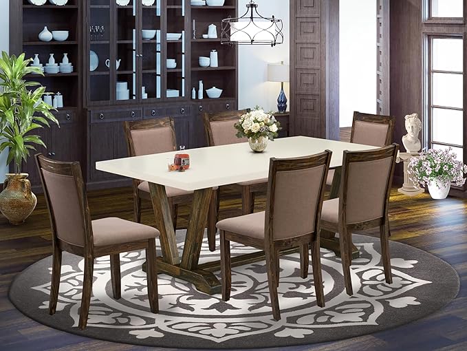 East West Furniture V727MZ748-7 7 Piece Dining Table Set Consist of a Rectangle - Image 2