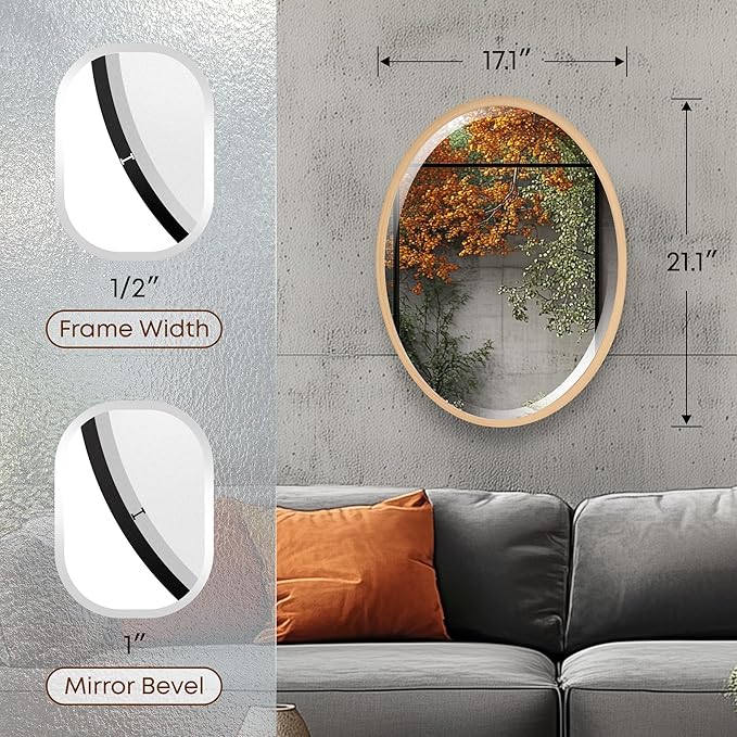OVALCREST - Oval Wooden Beveled Wall Mirror - Image 3