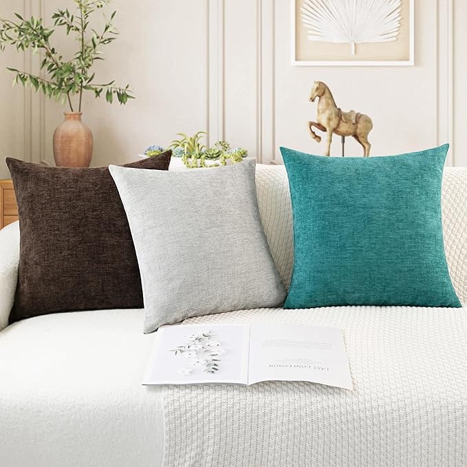CaliTime Throw Pillow Covers Decorative 24 X 24 Inches Pack of 2 Cozy Chenille - Image 5