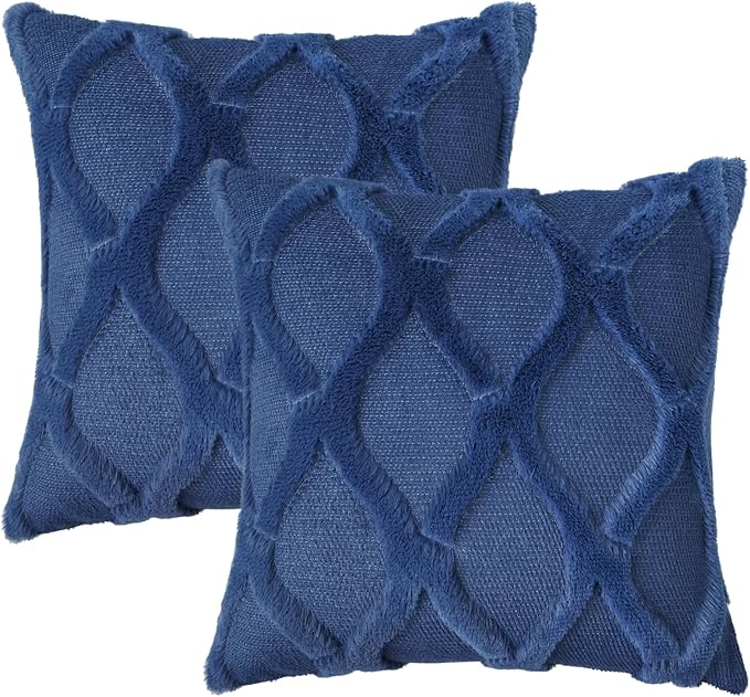 decorUhome Throw Pillow Covers 18x18 Inch Set of 2, Soft Plush Faux Fur Wool - Image 7