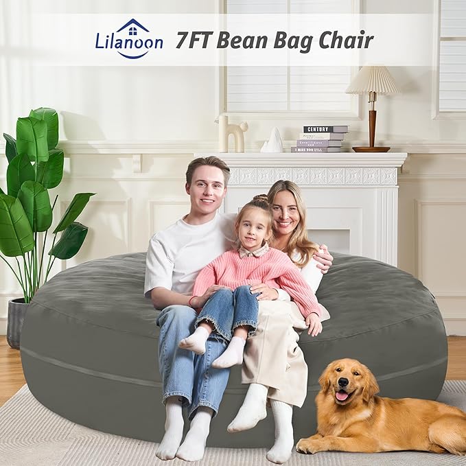 7FT Bean Bag Chair with Ultra Soft Velvet Cover Bean Bag Sofa with Memory Foam - Image 2