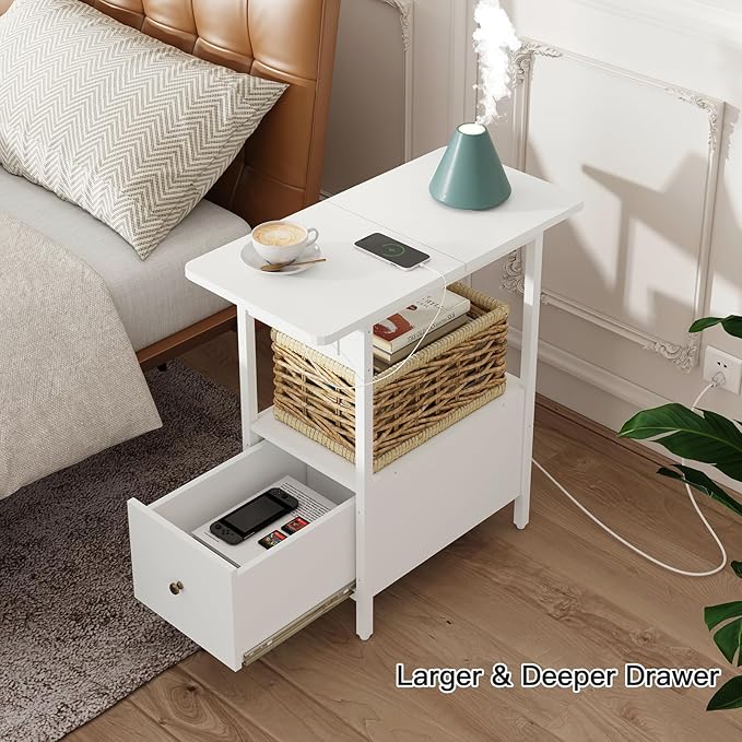 LIDYUK End Table with Charging Station, Narrow Side Table with Drawer and USB - Image 2