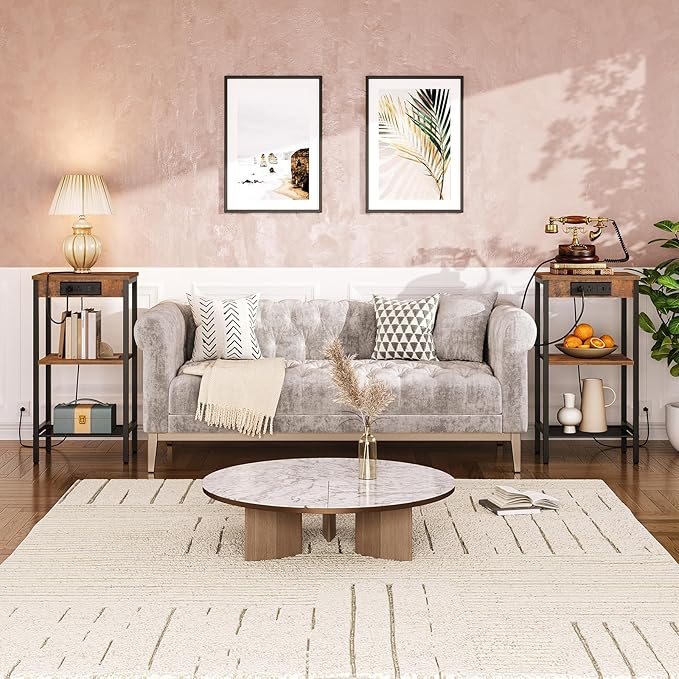 HOOBRO Tall End Tables with Charging Station, 30 Inch Tall Nightstands - Image 2
