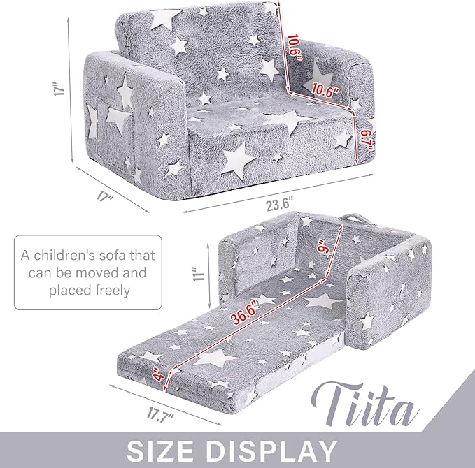 Tiita Kids Chair Couch, Folding Toddler Comfy Sofa Chairs, 2-in-1 Kids Plush - Image 3