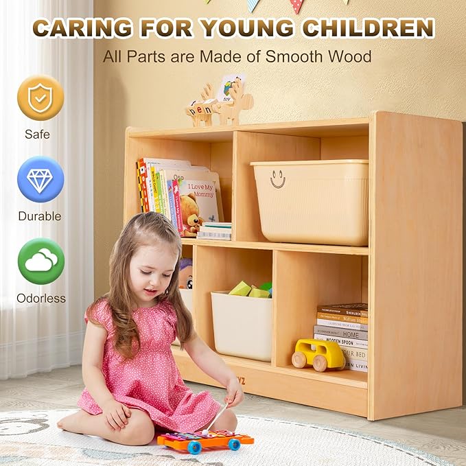 wingyz Wood Storage Shelf Organizer, 35.4" L, 5-Section Montessori Kids Toy & - Image 4