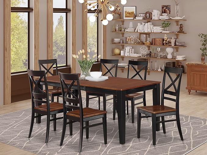 East West Furniture QUIN7-BLK-W 7 Piece Kitchen Table & Chairs Set Consist of a - Image 2
