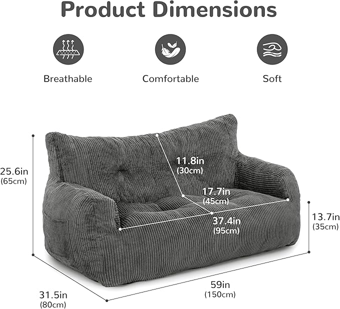 Pamapic Bean Bag Chair, 2 Seat Loveseat Sofa, Ultra Soft Dutch Velvet, Fluffy - Image 2
