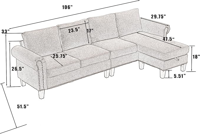 Ball & Cast 106" Convertible Sectional Sofa - Image 2