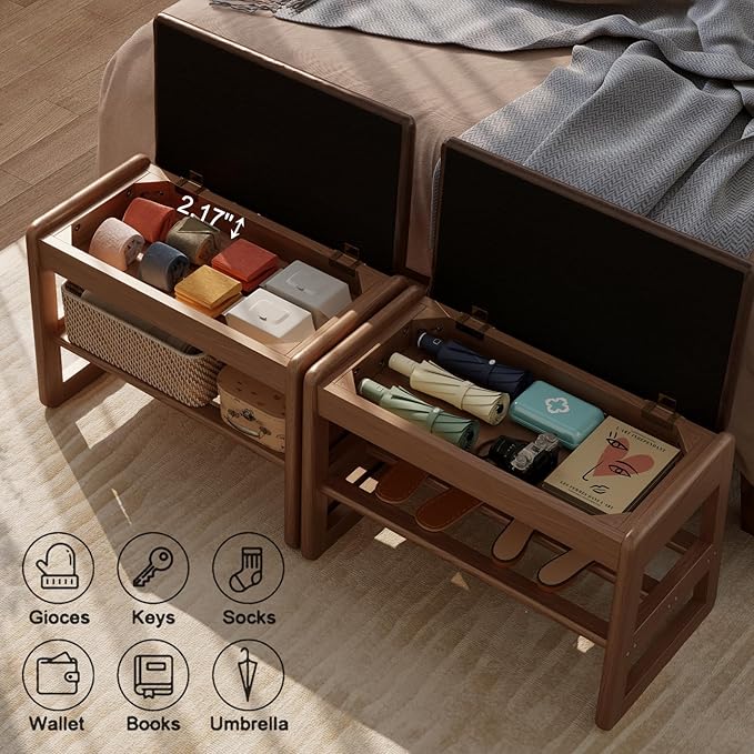 Small Shoe Bench with Leather Cushion, 2 Tiers Shoe Rack Bench with Flip-Top - Image 4