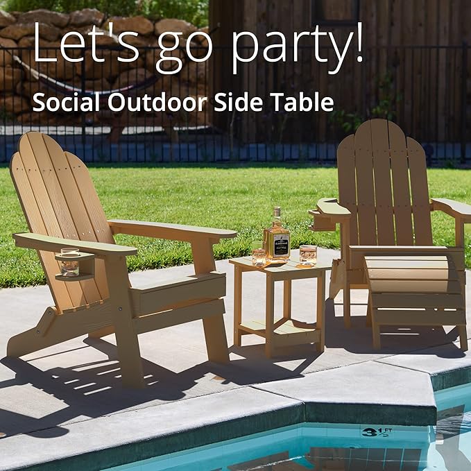 LUE BONA Adirondack Outdoor Side Table, 2-Tier Brown HDPS Patio End Table - Image 4