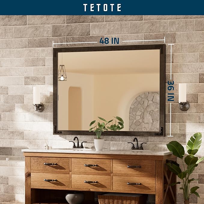 TETOTE 48 x 36 Black Wood Framed Mirror - Image 7