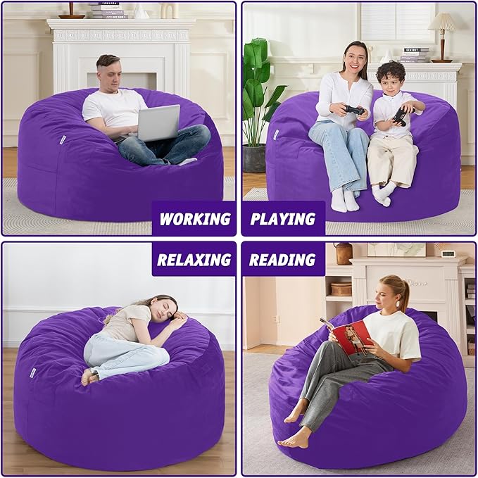 4FT Bean Bag Chair with Ultra Soft Velvet Cover Bean Bag Sofa with Memory Foam - Image 6