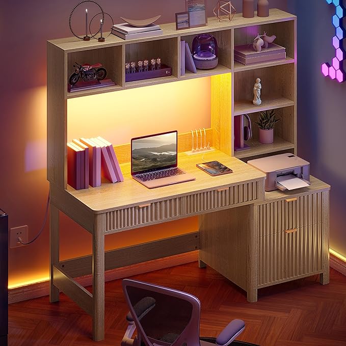 YITAHOME Computer Desk with Hutch and Drawers, Gaming Desk with Power Outlets & - Image 6