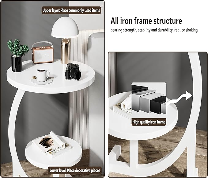 C-Shaped End Table, 2 Tiers Round Side Table, Sofa Small Side Table - Image 6