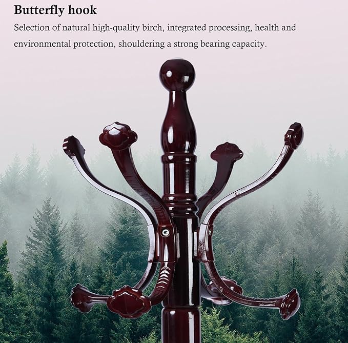 Coat Rack Stand, Solid Wooden Coat Tree - Image 2