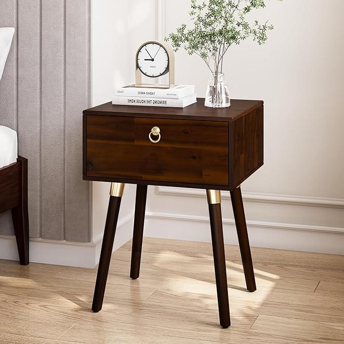 Bme Alden Wood Nightstand, Solid Wood End Table, Mid Century Modern Nightstand by Bme