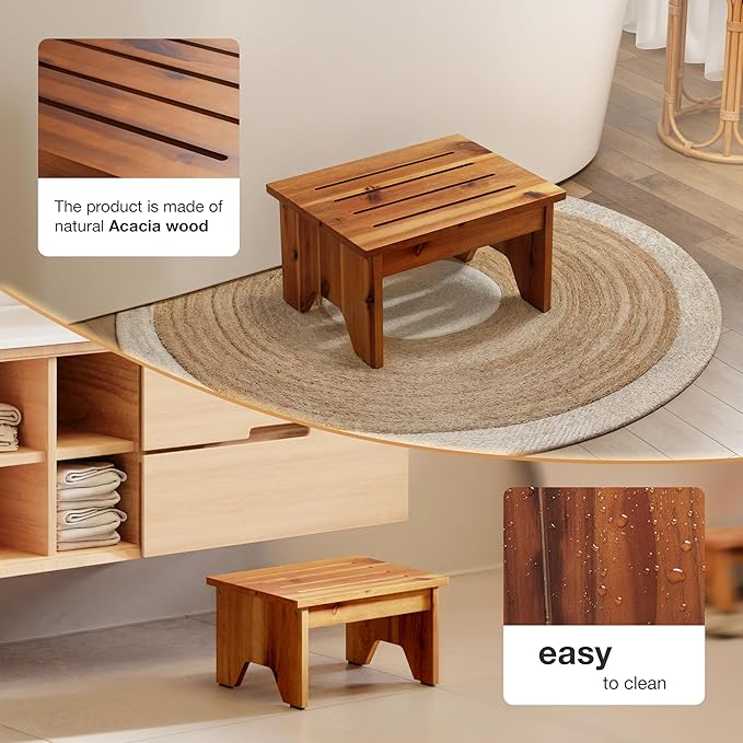 Holana 9" Acacia Wood One Step Stool - Image 3