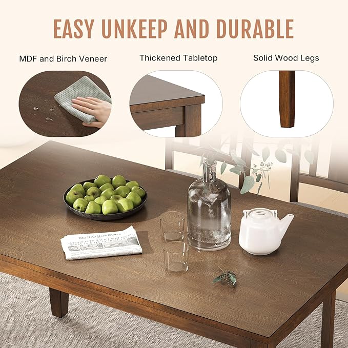 6-Piece Wooden Dining Set, Dining Table & Chair Set - Image 3