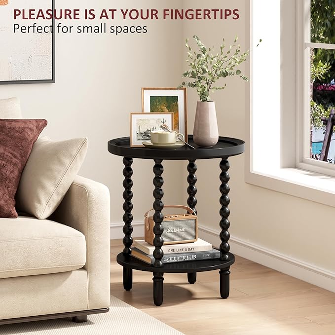 Gadroad Round End Table with Storage Shelf, 2 Tier Couch Side Table, Wood - Image 6