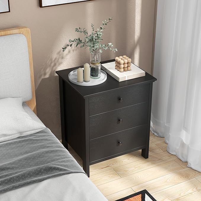 KOMFOTT 3 Drawers Nightstand, Wooden Bedside Table, Modern Sofa Side End Table - Image 2