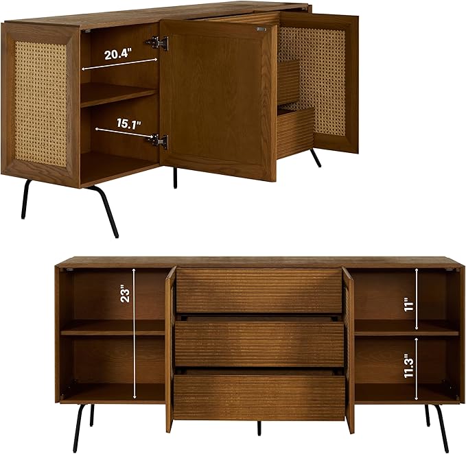 NTC MOSSIC Sideboard with 2 Doors and 3 Drawers, Buffet Cabinet with Natural - Image 3