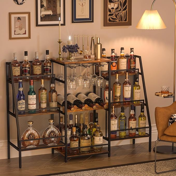 Versatile Bar Stand with Glass Holder, Wine Rack Freestanding Floor, Liquor - Image 2
