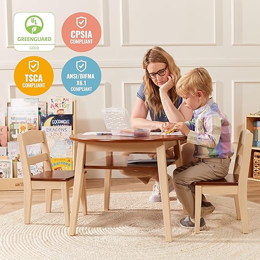 ECR4Kids Hideaway Table and Chair Set, Kids Furniture, Dark Walnut/Antique White - Image 6