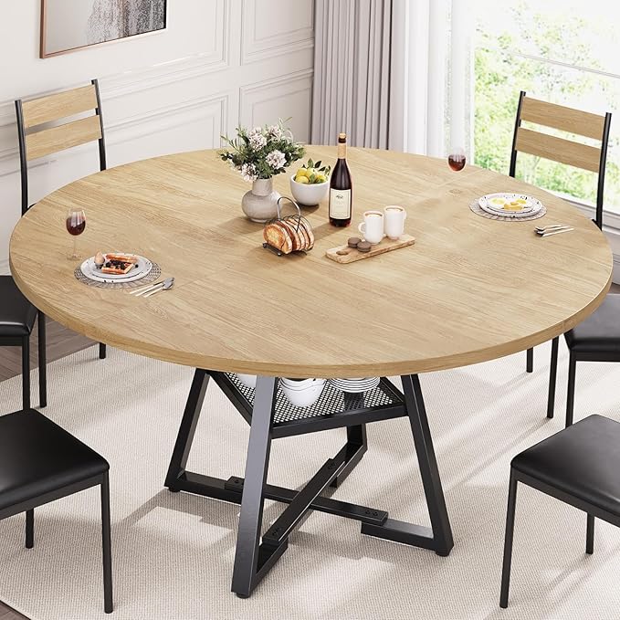 51'' Round Dining Table for 6, Kitchen Dining Room Circle Dinner Pedestal Table by JOCOEVOL