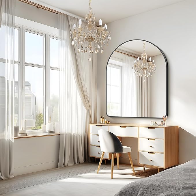 FORBATH Arched Wall Mirror 40"x48", Large Arch Bathroom Mirror Black Aluminum - Image 3