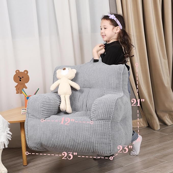 Kids Bean Bag Chair with a Plush Bear, Comfy Toddler Chair - Image 3