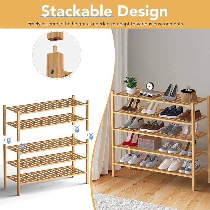 Haddockway Long 3 Tier Bamboo Shoe Rack Storage Organizer, Small Space - Image 6