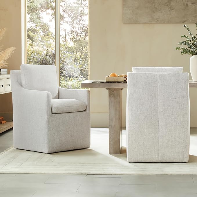 Upholstered Dining Chairs with Casters No Assembly Modern Accent Armchair with - Image 7