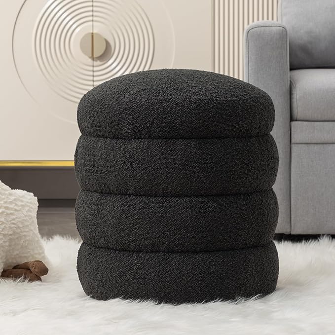 Furniliving Modern Round Ottoman, Soft Bedroom Ottoman Footstool Round Ottomans by FurnilivingFurnitureforHome