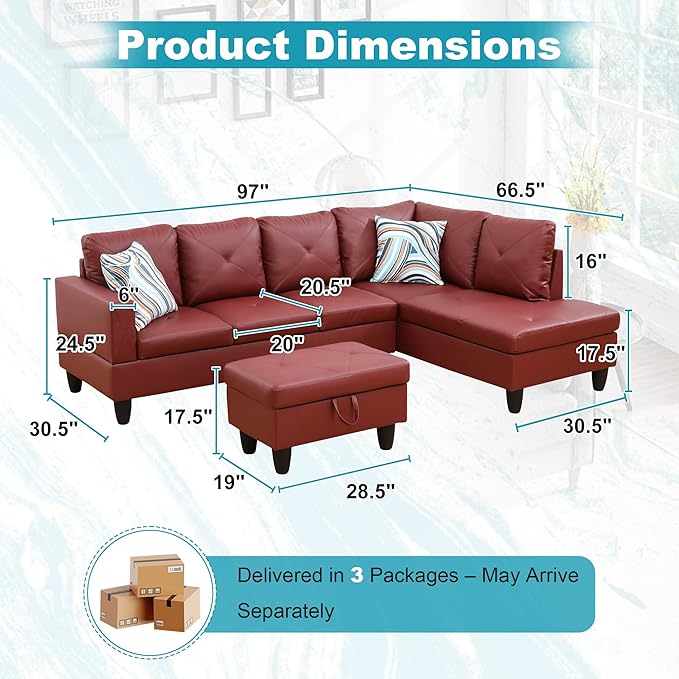 97" Oversized Sectional Couch, L Shaped Couch - Image 2