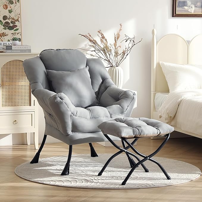 Lazy Chair with Ottoman, Modern Large Accent Lounge Chair with a Pillow - Image 3