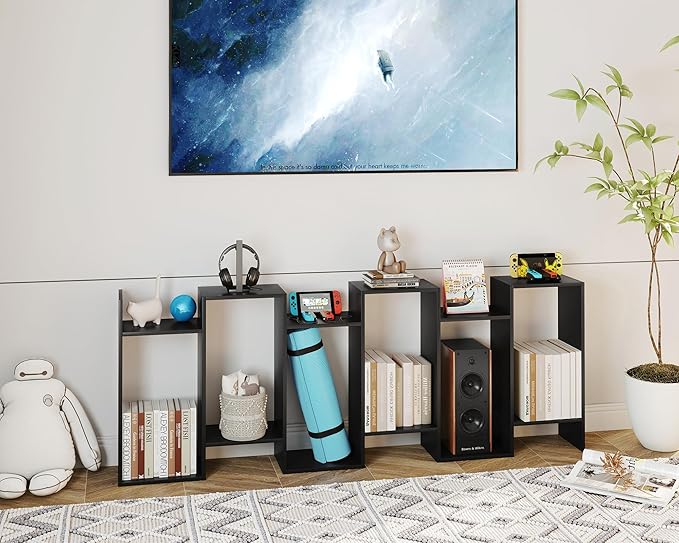 Yusong Bookshelf 6-Tier, Geometric Bookcase S Shaped Book Shelves - Image 4
