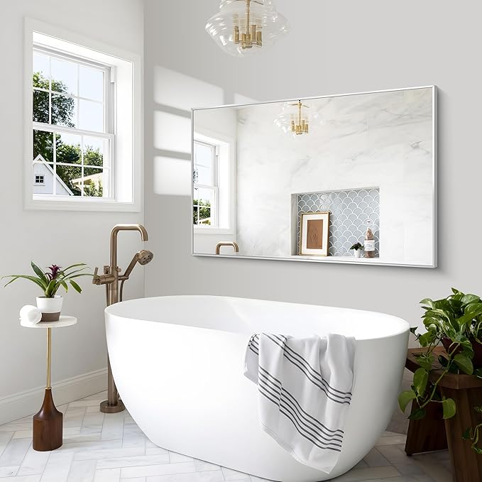 BONEWEI Silver Bathroom Mirror, 55x36 inch Wall Mirror - Image 4