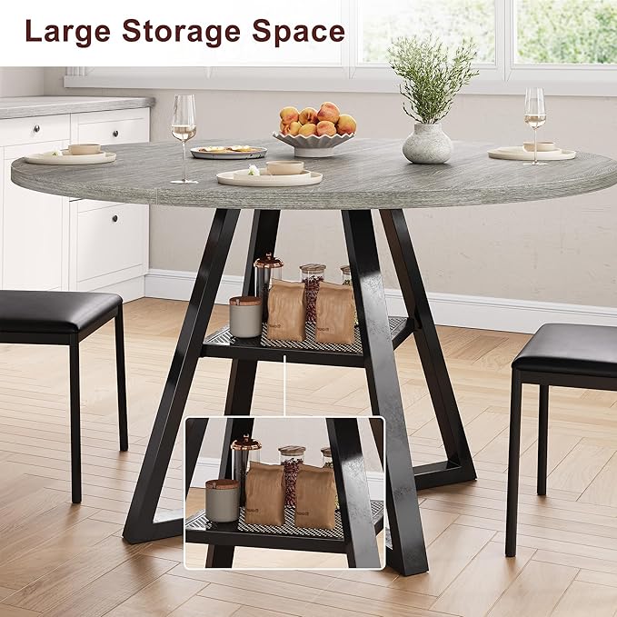 Round Dining Table for 4, Kitchen Dining Room Circle Dinner Pedestal Table - Image 6