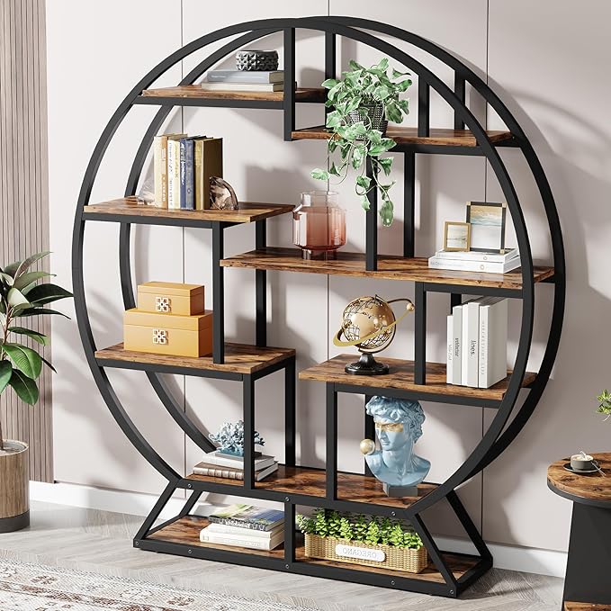 Tribesigns Bookshelf, Round Bookshelves Etagere Bookcase, 63 Inch Industrial by Tribesigns