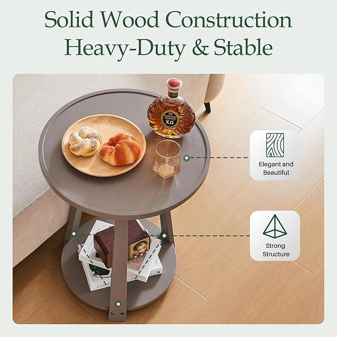 Round Solid Wood Side Table - Image 3