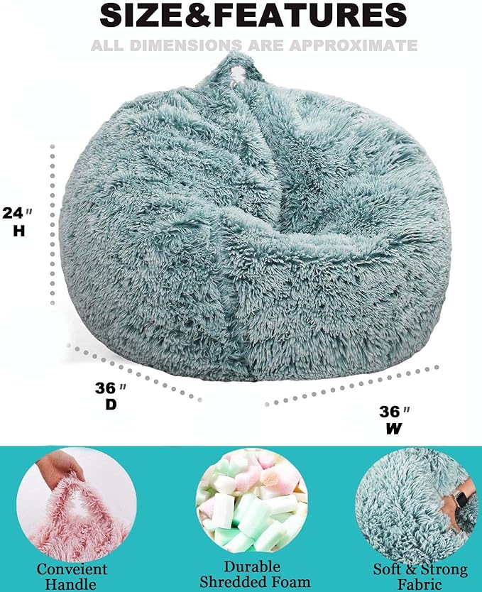 Fluffy Bean Bag Chair, 3FT Round Memory Foam Filled Bean Bag - Image 3