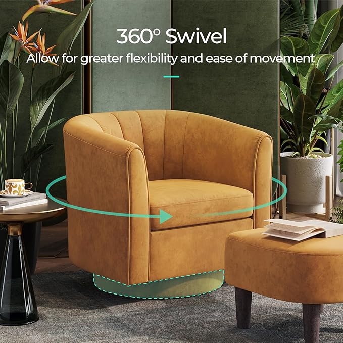 LINSY Swivel Accent Chair with Ottoman: Small Velvet Barrel Chair 360 Swivel - Image 3