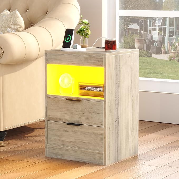Gadroad LED Nightstand with Charging Station, Bedside Table with 3 Drawers and - Image 6