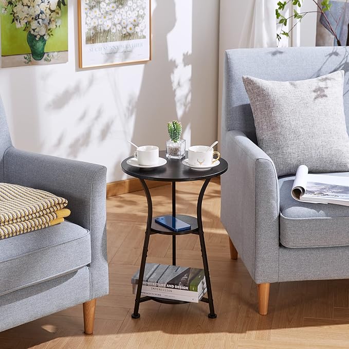 Dulcii Small Round End Table for Narrow and Small Space, 3-Tier Round Accent - Image 7