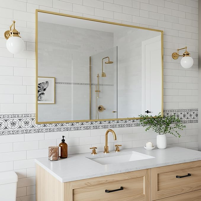 27x40 Inch Brass Bathroom Mirror - Image 3
