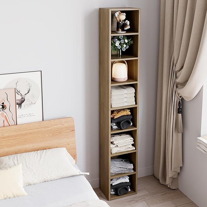 Bamjoy 71 Inches Tall Narrow Bookshelf, 8-Tier Slim CD DVD Media Shelf - Image 4