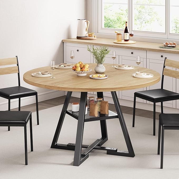 42'' Round Dining Table for 4, Kitchen Dining Room Circle Dinner Pedestal Table - Image 3