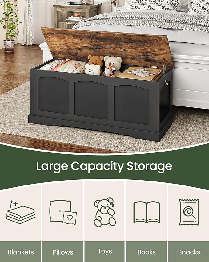 39.4" Storage Chest Bench with Lift Lid, Toy Chest with Safety Hinge, Entryway - Image 4
