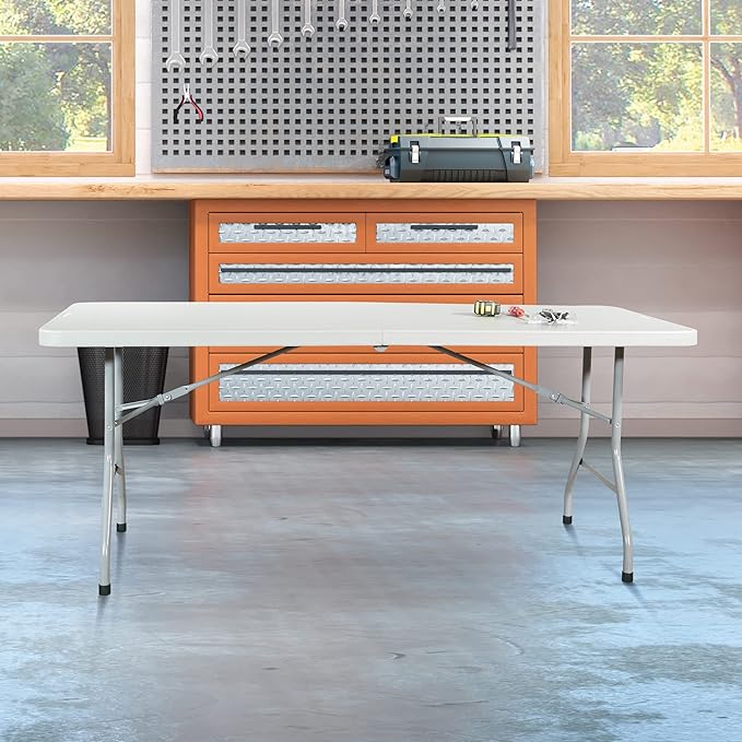 Office Star Resin Rectangle Center-Folding Portable Table - Image 2