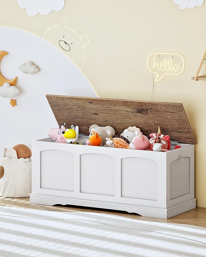39.4" Storage Chest Bench with Lift Lid, Toy Chest with Safety Hinge, Entryway - Image 2